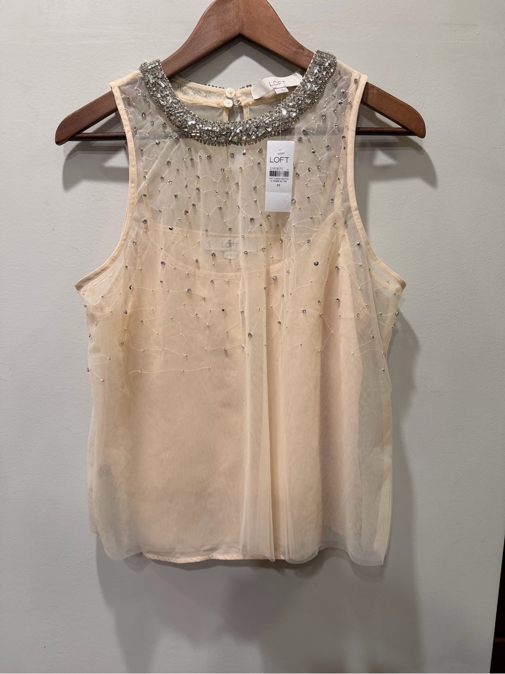 NWT LOFT Rhinestone Beaded Sheer Mesh Cami Top M